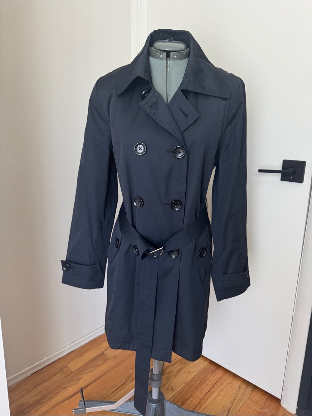 London Fog Black Double-Breasted Trench Coat with Belt